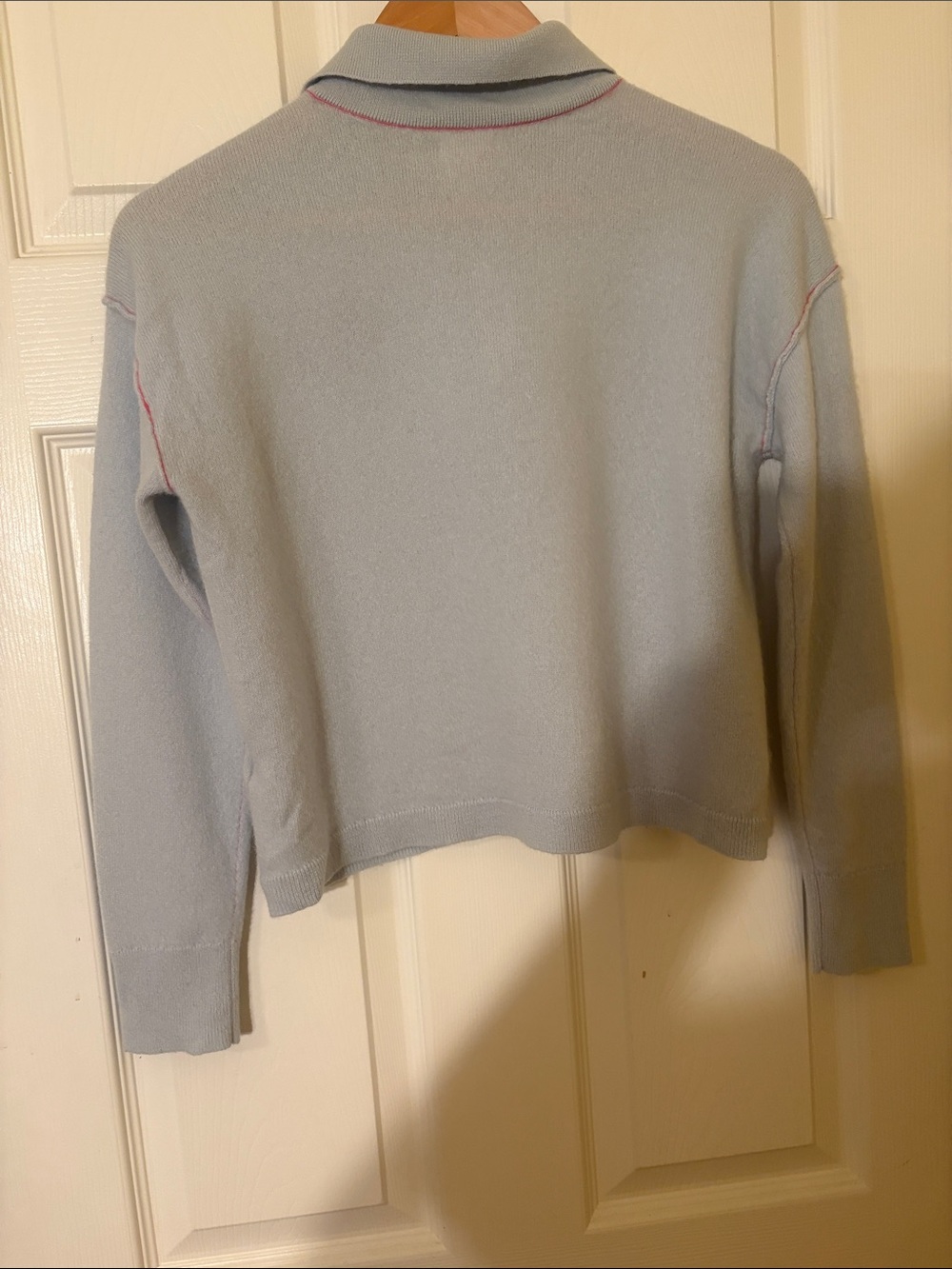 Pilcro Light Blue Long-Sleeve Polo with Dog Embroidery and Pink Trim - Picture 5 of 10